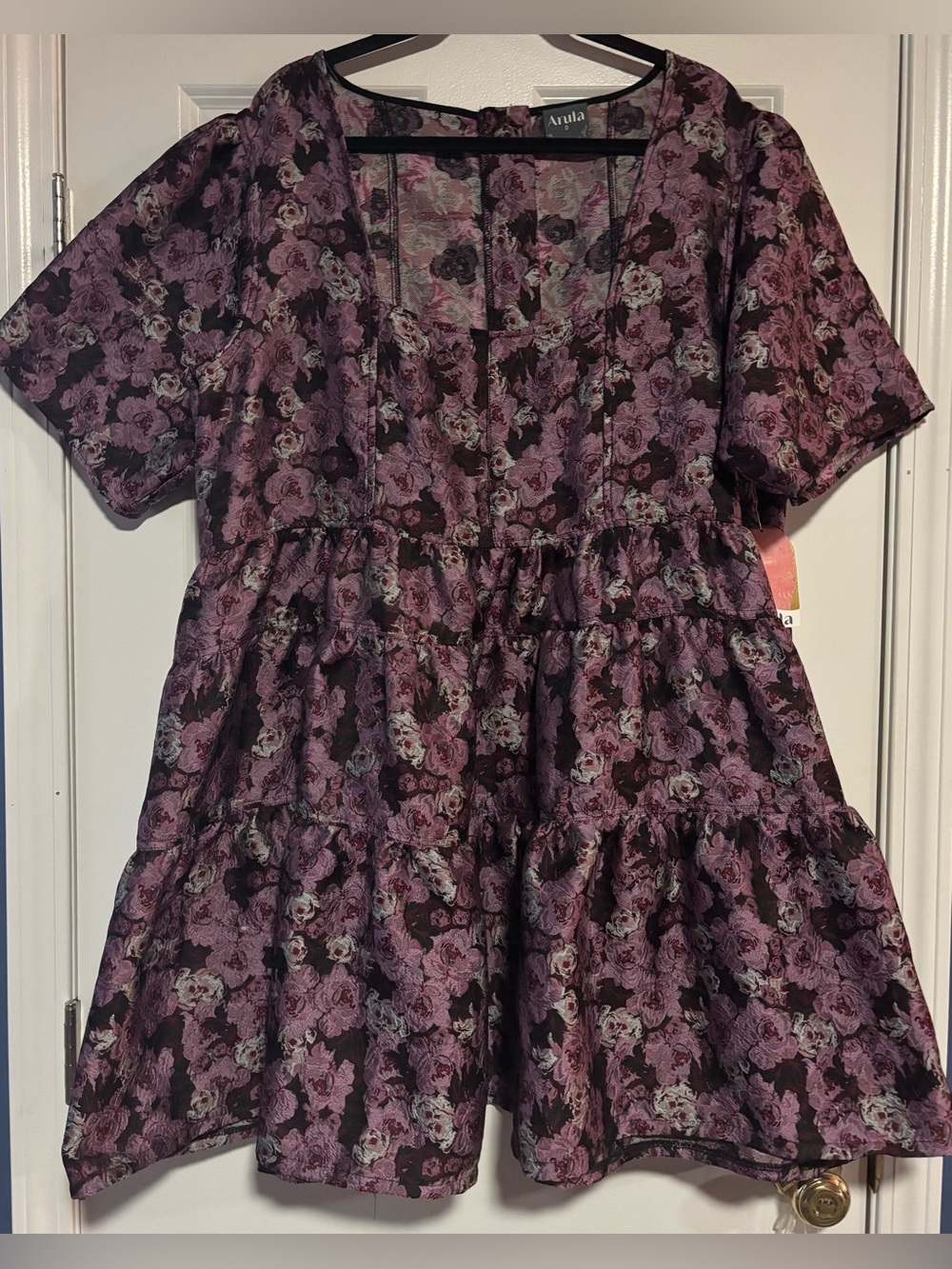 ARULA Purple Floral Jacquard Tiered Dress, size 2X